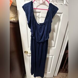 Elegant Navy Ruffle Maxi Dress